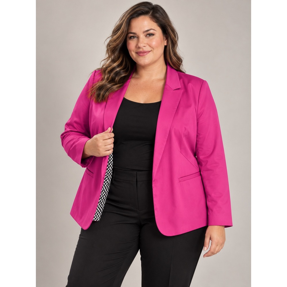 Worthington Women Blazer Adventure Pink Open Front Checkered Lining 2X NWT